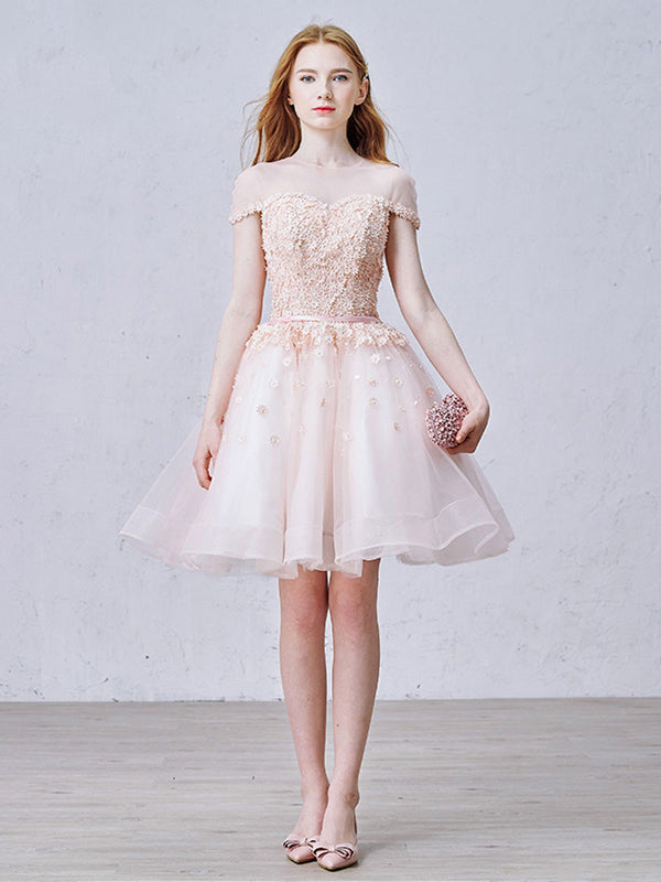 Blush Pink Tulle Short Cocktail Prom Dress
