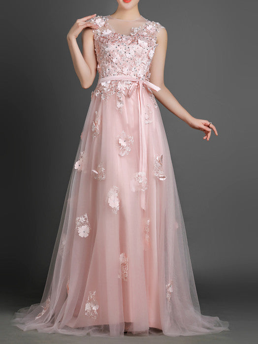 Blush Pink Long Formal Prom Evening Dress 