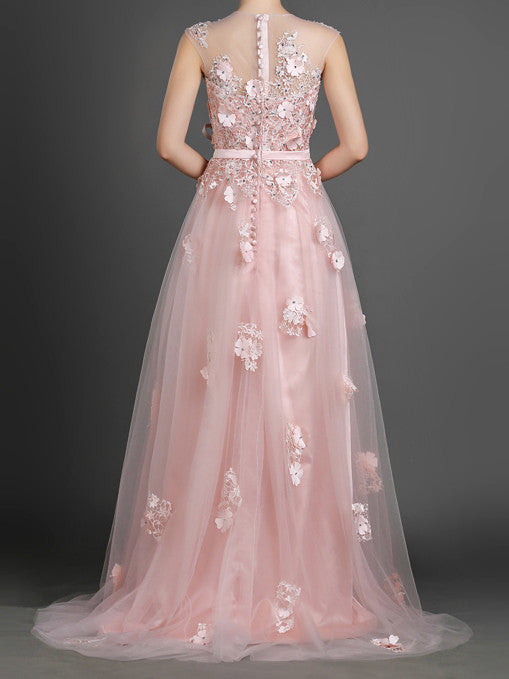 Blush Pink Long Formal Prom Evening Dress 
