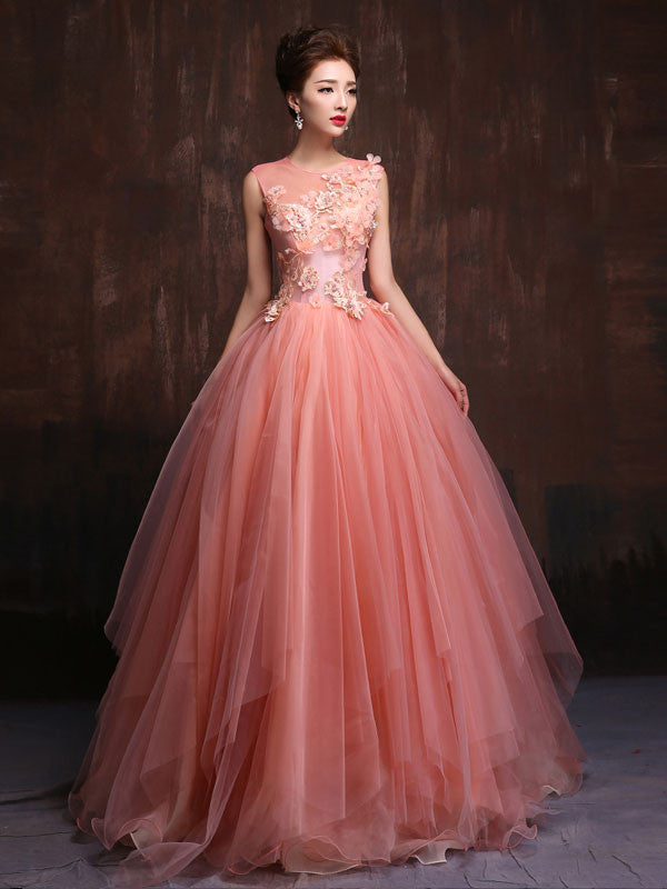 Whimsical Modest Blush Pink Fairy Tale Quinceanera Ball Gown X016