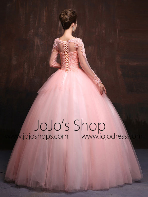 Modest Blush Pink Long Sleeves Quinceanera Ball Gown Prom Dress Home Coming Dress Sweet Sixteen Dress X023 Custom Size / Other Modest Blush Pink Long Sleeves Quinceanera Ball Gown Prom Dress Home Coming Dress Sweet Sixteen Dress X023 Custom Size / Other