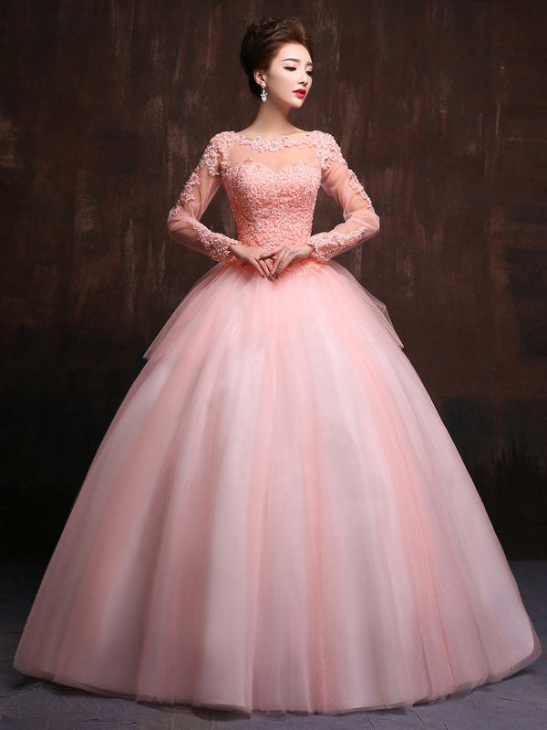 Modest Blush Pink Long Sleeves Quinceanera Ball Gown Prom Dress Home Coming Dress Sweet Sixteen Dress X023