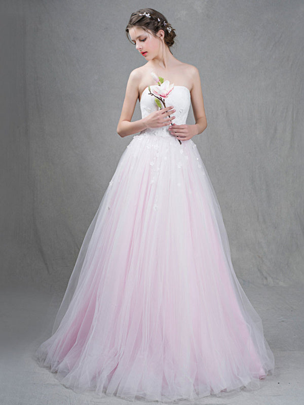 Strapless Blush Pink Princess Formal Prom Dress