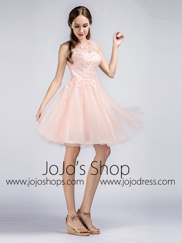 Short Blush Pink Tulle Lace Formal Cocktail Dress