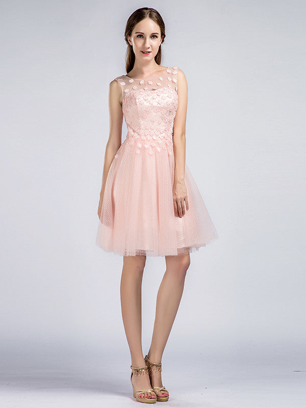 Short Blush Pink Tulle Lace Formal Cocktail Dress