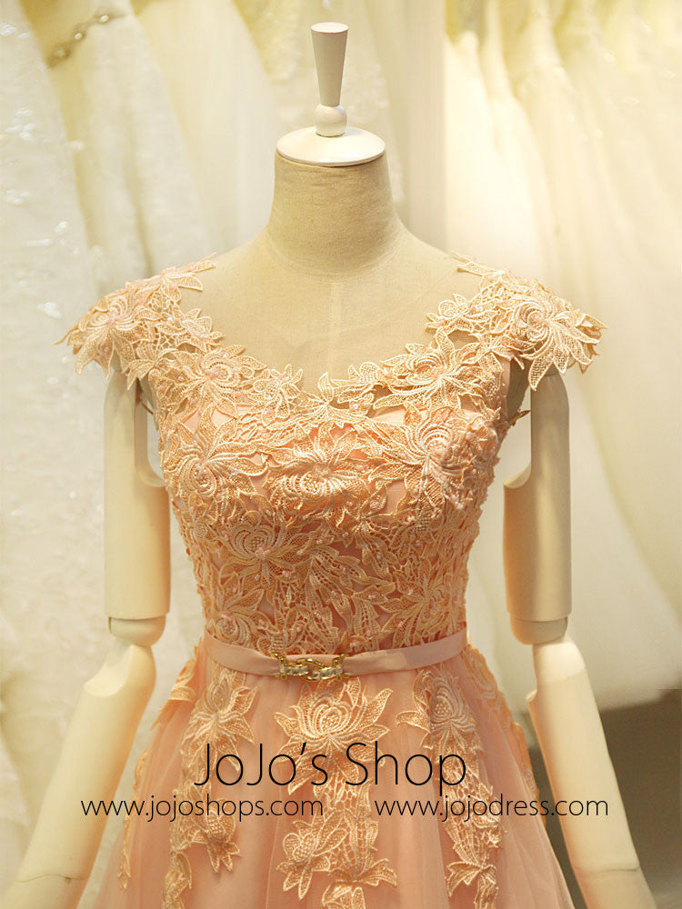 Blush Pink Lace Sweet Sixteen Semi Formal Prom Dress