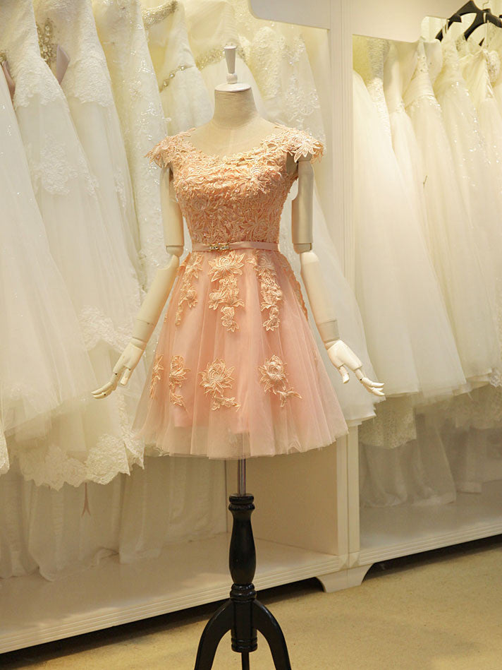 Blush Pink Lace Sweet Sixteen Semi Formal Prom Dress