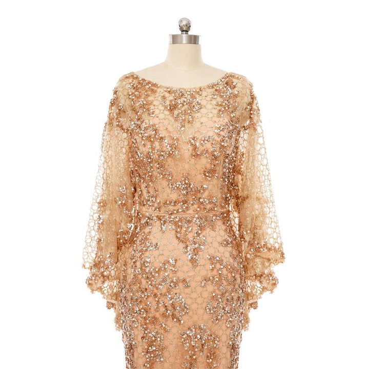 Peach Sequins Lace Formal Mother Evening Dress EN5505