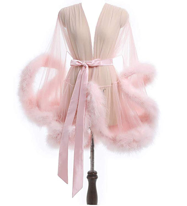 Short Blush Pink Marabou Fur Edge Robe RB1332