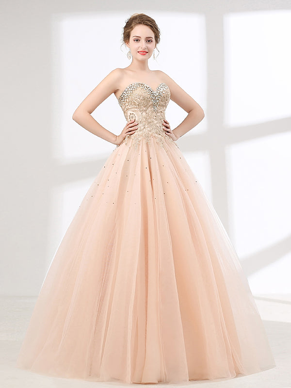 Blush Peach Strapless Ball Gown Formal Prom Pagaent Evening Dress