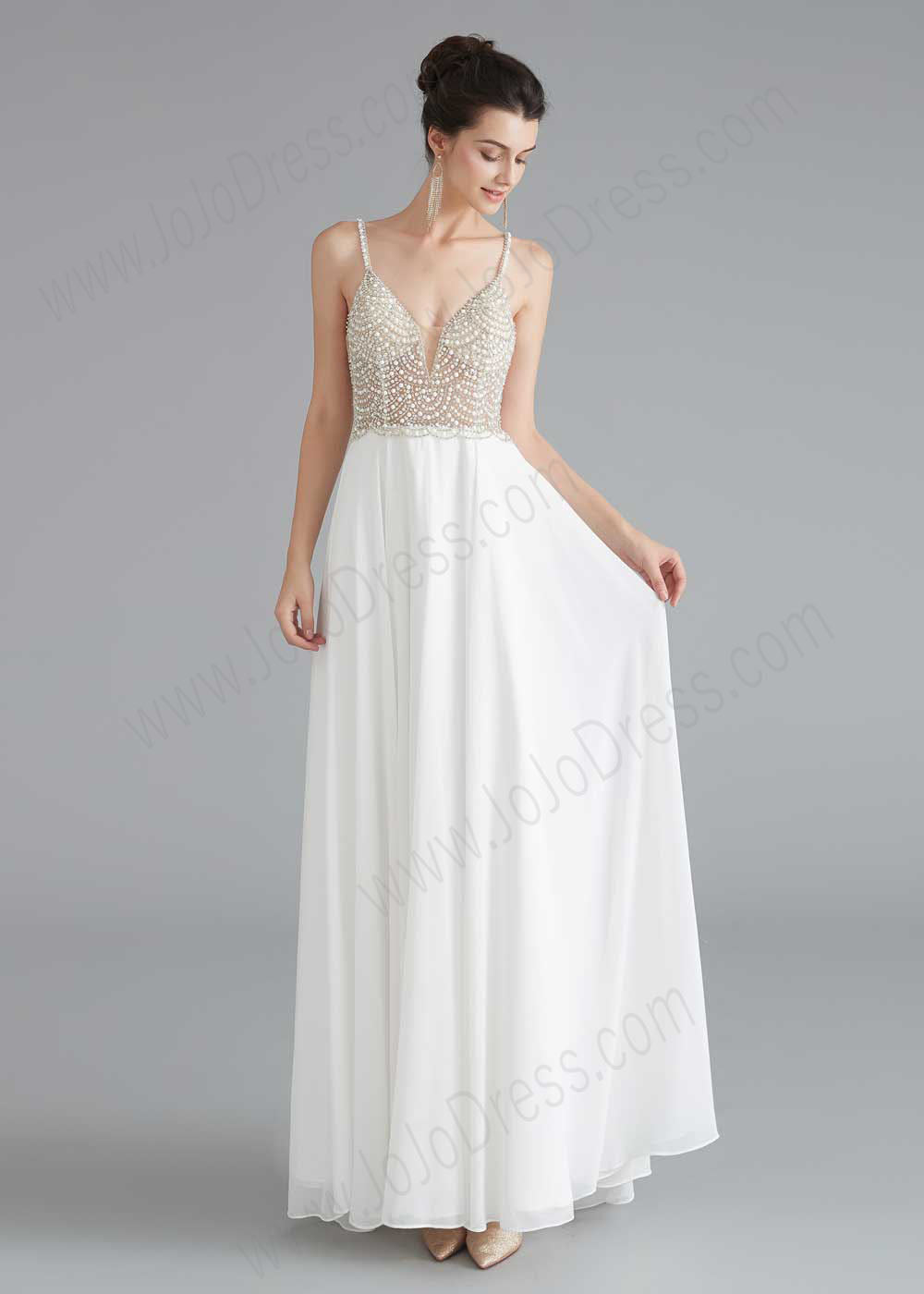 Long Chiffon Dress with Pearl top