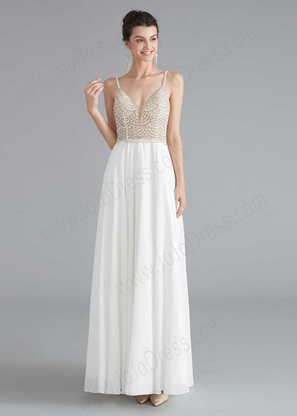Long Chiffon Dress with Pearl top