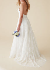 Boho Destination Lace Wedding Dress with Open Back