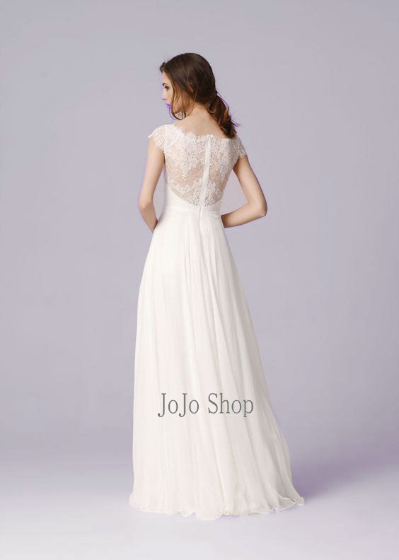 Elegant Lace Chiffon Wedding Dress with Cap Sleeves ON1001