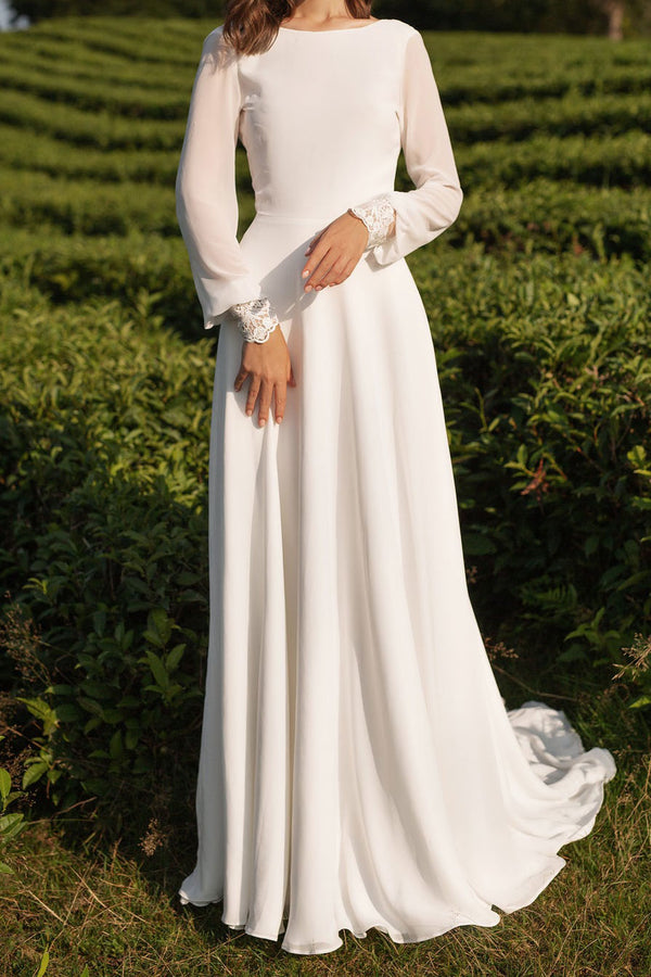 Boho Simple Crepe Wedding Dress with Sleeves ET3006