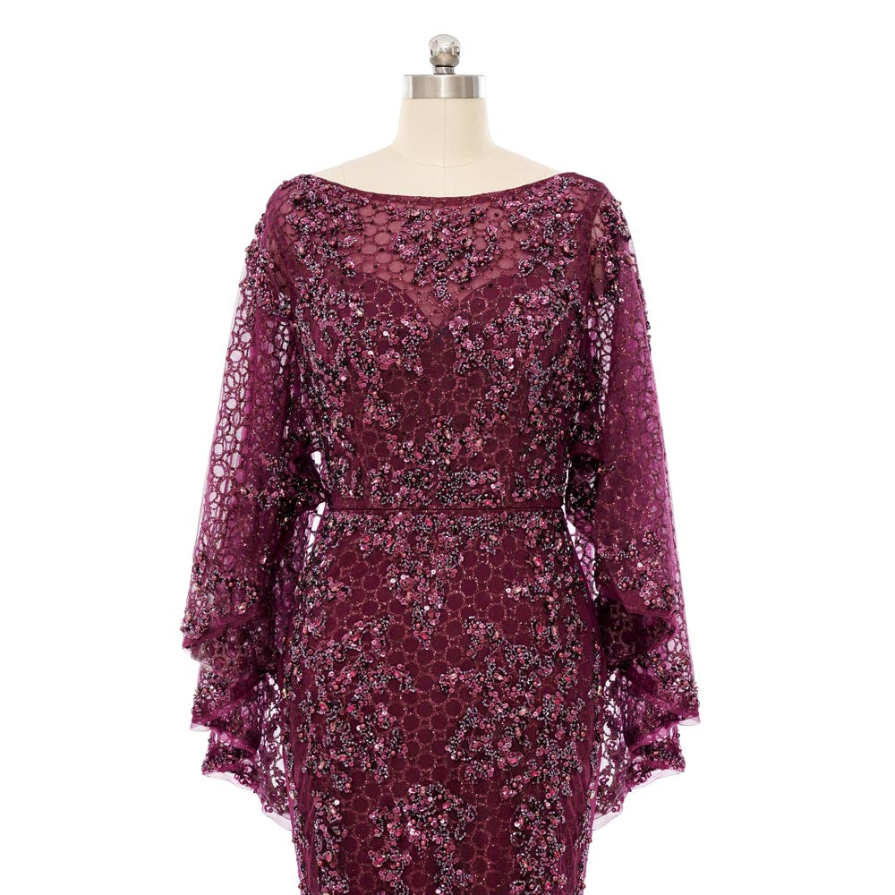 Burgundy Sequins Lace Formal Mother Evening Dress EN5505