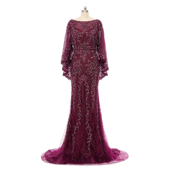 Burgundy Sequins Lace Formal Mother Evening Dress EN5505
