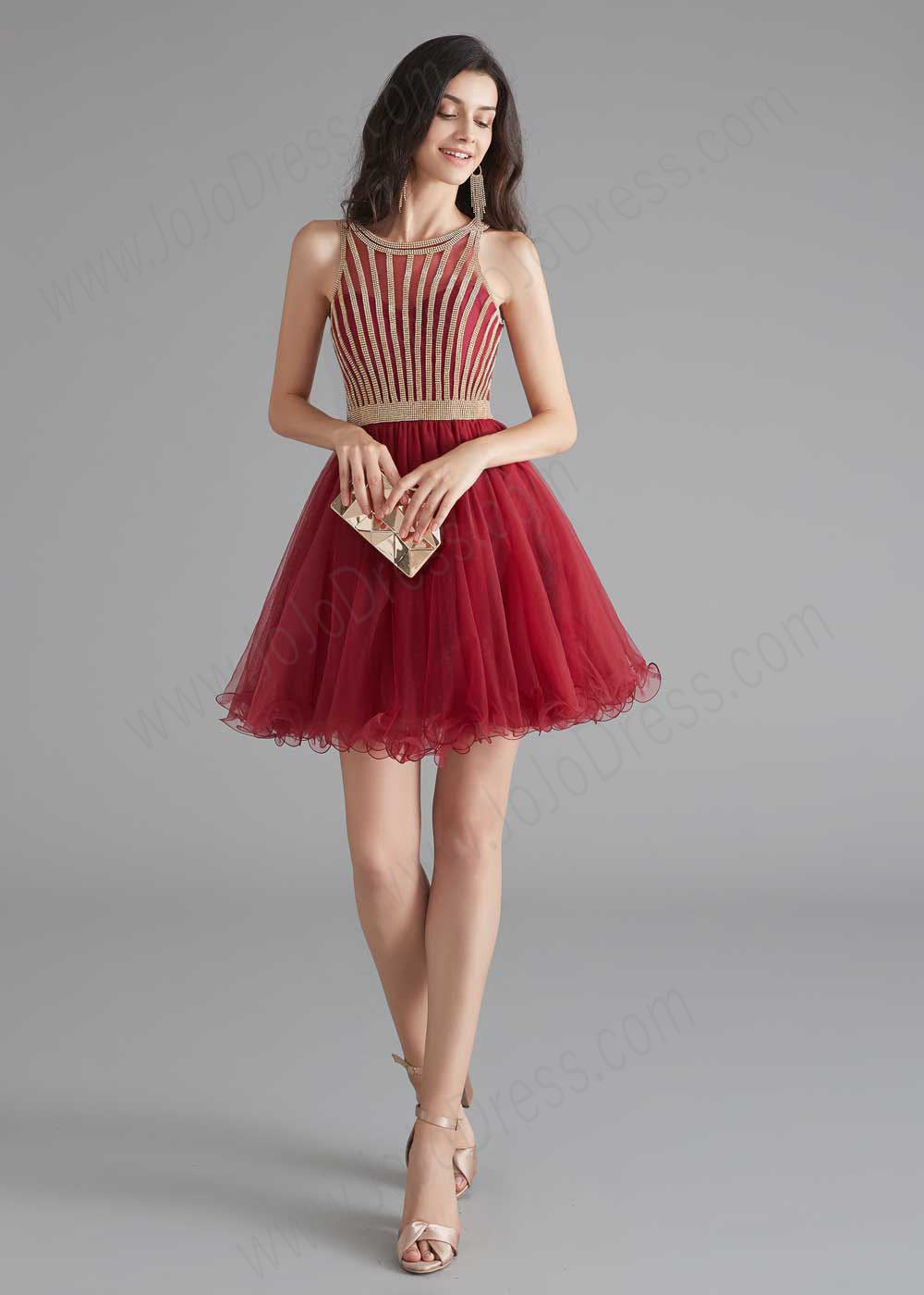 Chic Short Dark Red Tulle Evening Dress