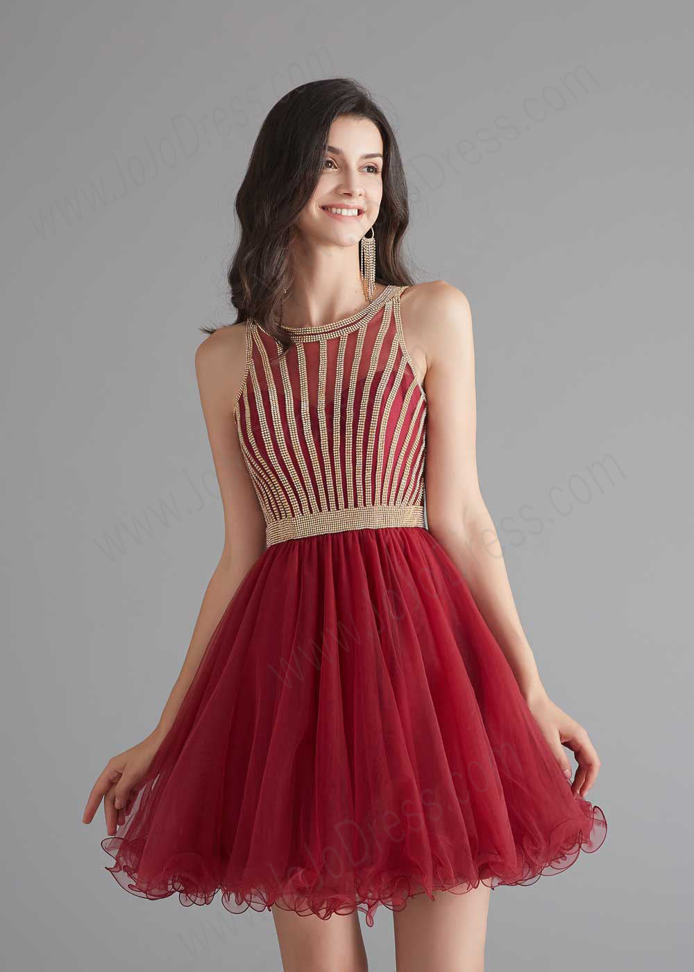 Chic Short Dark Red Tulle Evening Dress