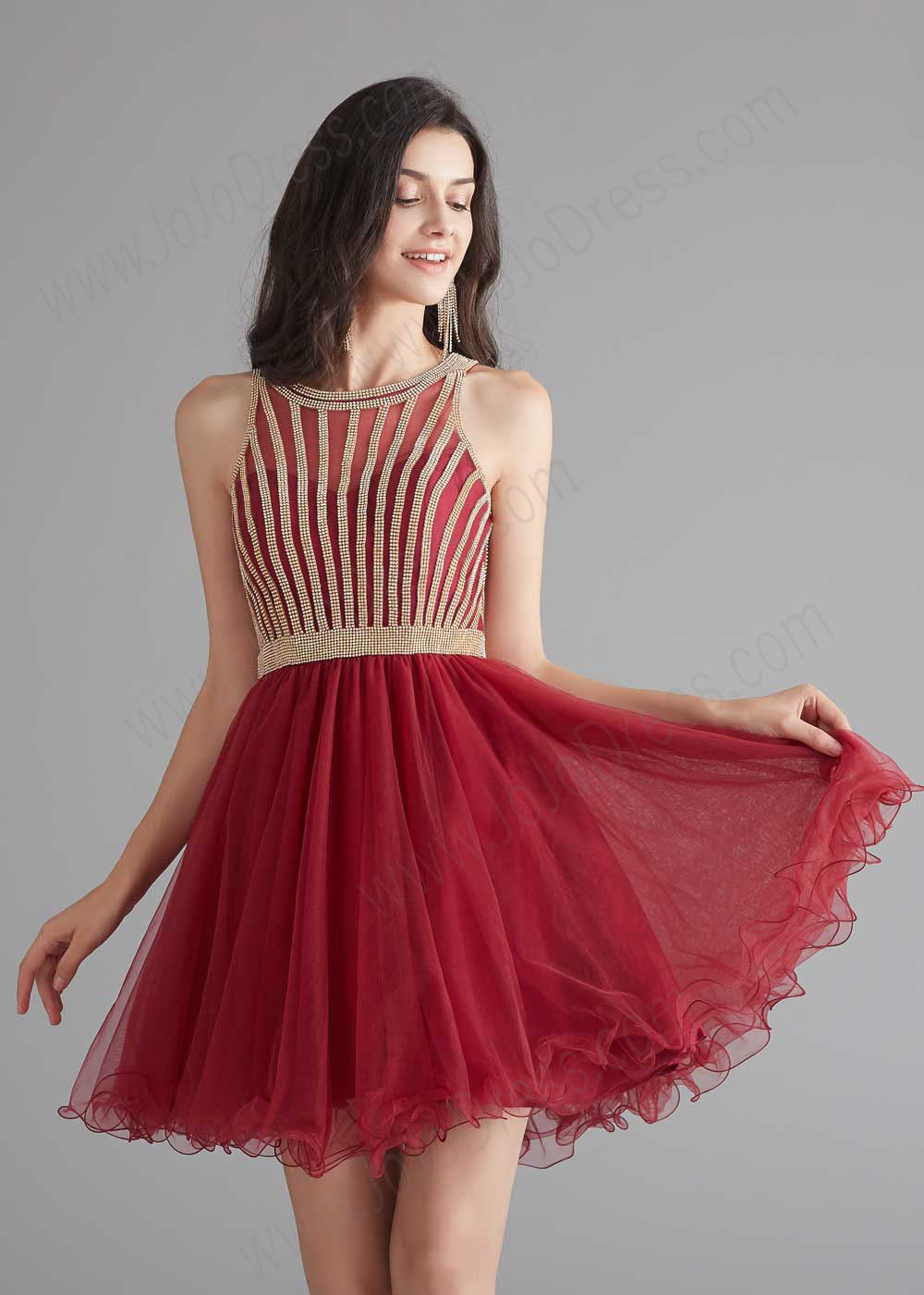 Chic Short Dark Red Tulle Evening Dress