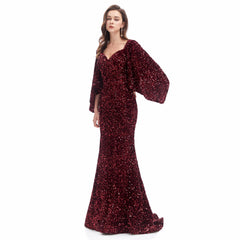 Burgundy Sparkly Maxi Formal Evening Gown EN4608