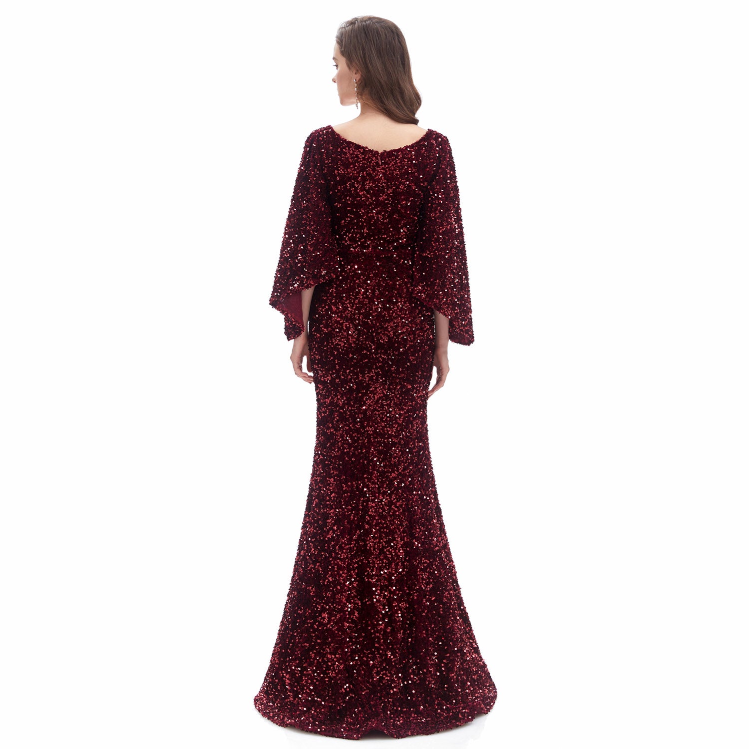 Burgundy Sparkly Maxi Formal Evening Gown EN4608