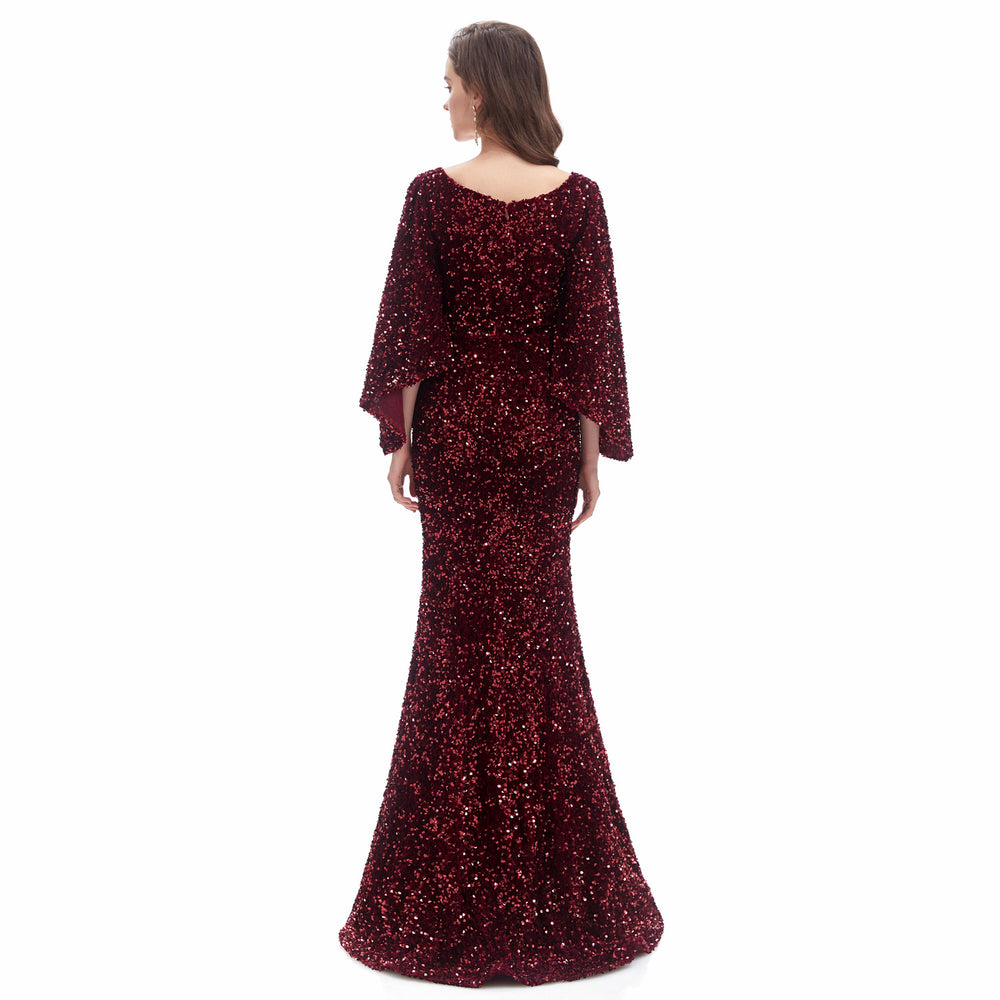 Burgundy Sparkly Maxi Formal Evening Gown EN4608