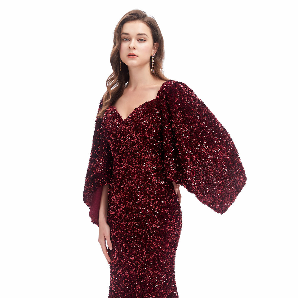 Burgundy Sparkly Maxi Formal Evening Gown EN4608