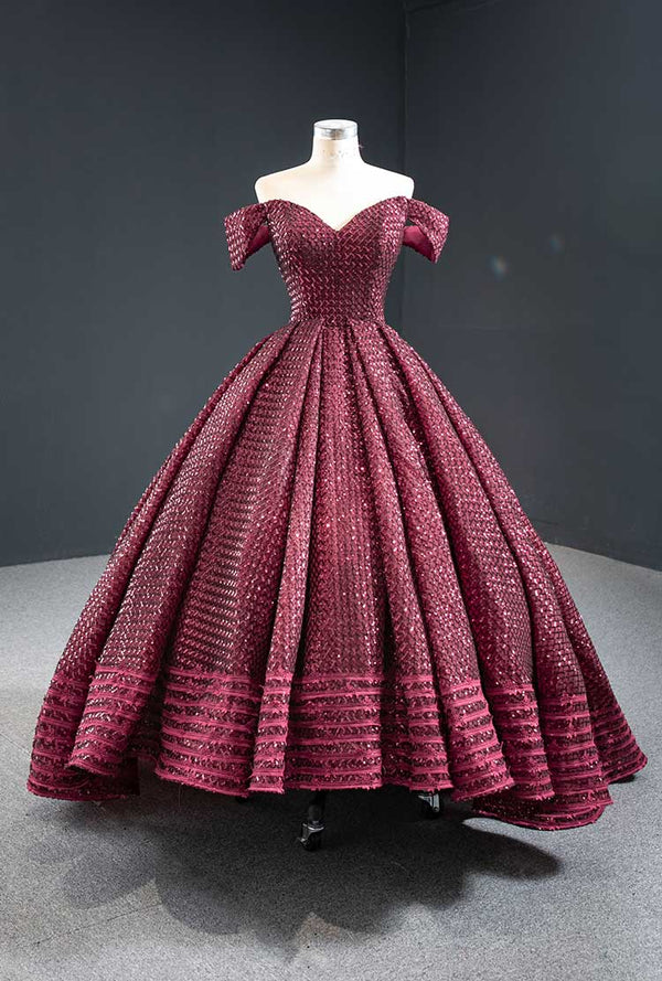 Burgundy High Low Ball Gown Style Formal Evening Gown RS210106