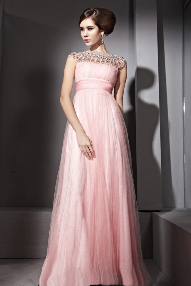 Grecian Sparkly Pink Long Formal Prom Pageant Graduation Evening Dress | CX881055