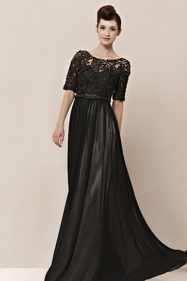 Modest Mid Sleeves Black Lace Home Coming Formal Evening Cocktail Dress CX830155