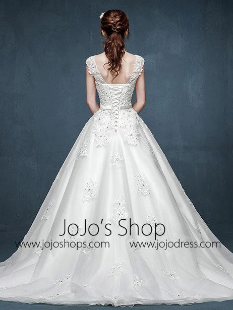 Cap Sleeves Lace A-line Dress with Illusion Neckline