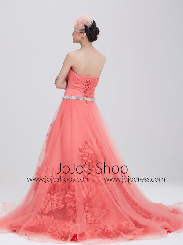 Carol Red Strapless Ball Gown Evening Dress with Crystal Belt