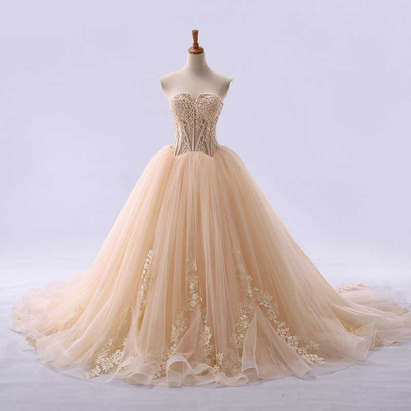 Champagne Strapless Ball Gown Formal Evening Dress RS210108
