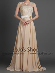 Grecian Full Length Evening Dress with Illusion Neckline