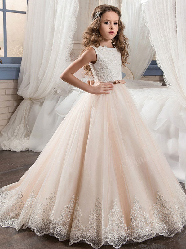 Girls Champagne Sleeveless Formal Ball Gown