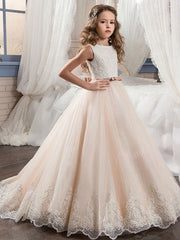 Girls Champagne Sleeveless Formal Ball Gown