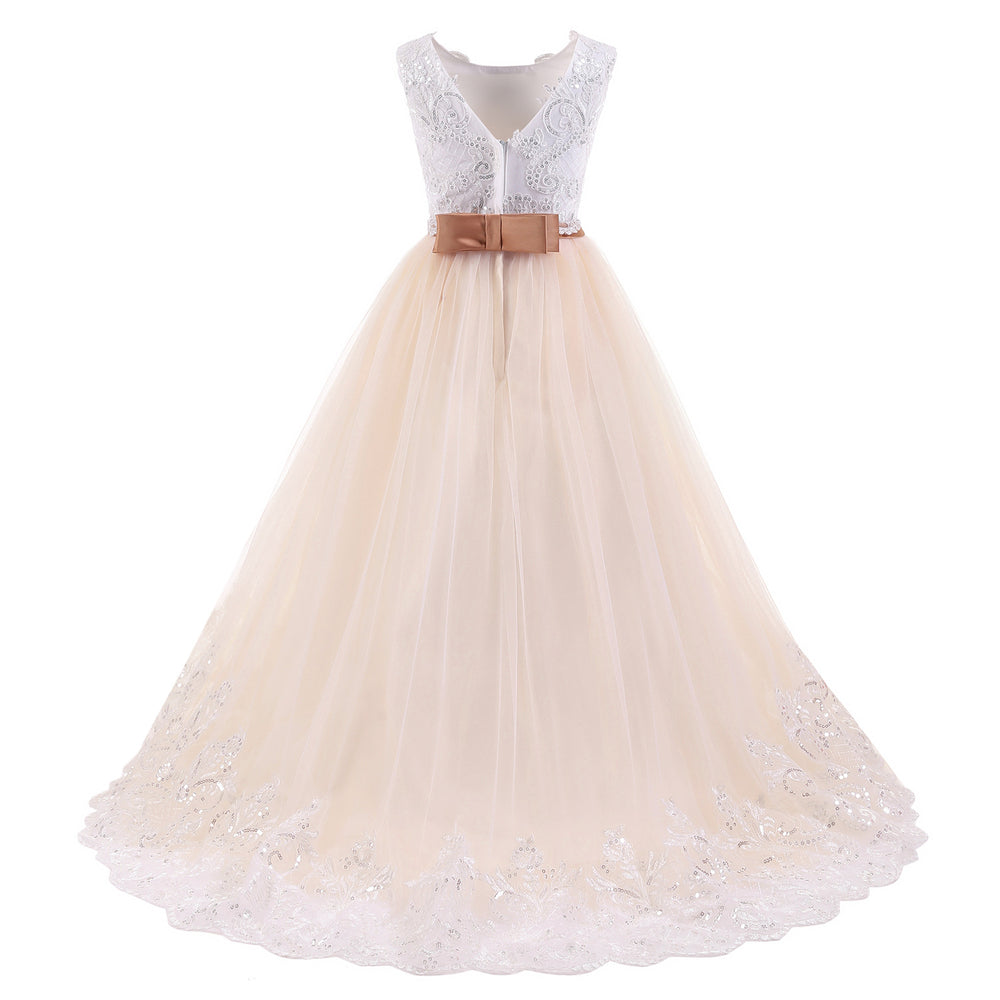 Girls Champagne Sleeveless Formal Ball Gown
