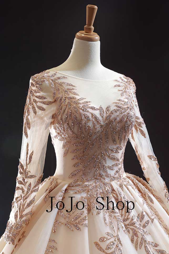 Champagne Lace Ball Gown Quincerea Formal Evening Dress RS210112