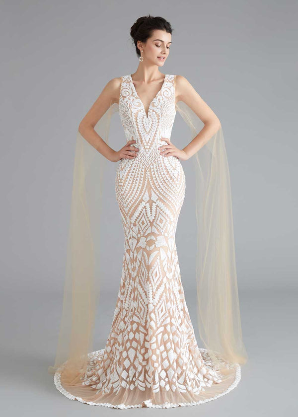 Champagne Lace Mermaid Wedding Dress 