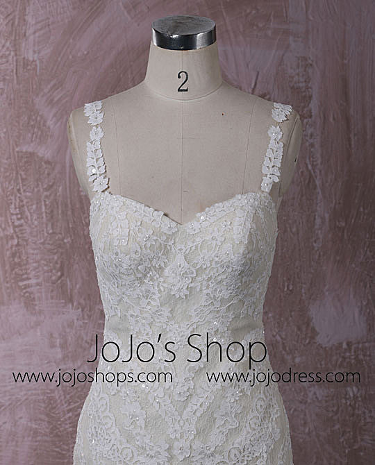 Champagne Lace Mermaid Dress with Floral Lace Straps | QT815008