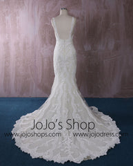 Champagne Lace Mermaid Dress with Floral Lace Straps | QT815008