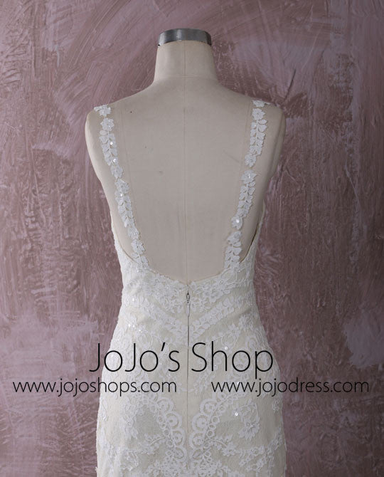 Champagne Lace Mermaid Dress with Floral Lace Straps | QT815008