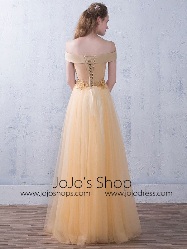 Champagne Off Shoulder Long Evening Dress