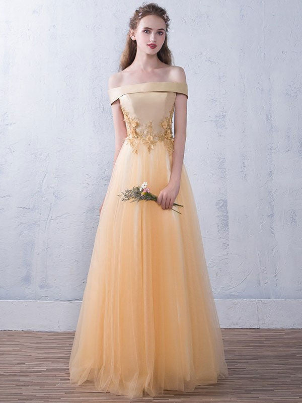 Champagne Off Shoulder Long Evening Dress