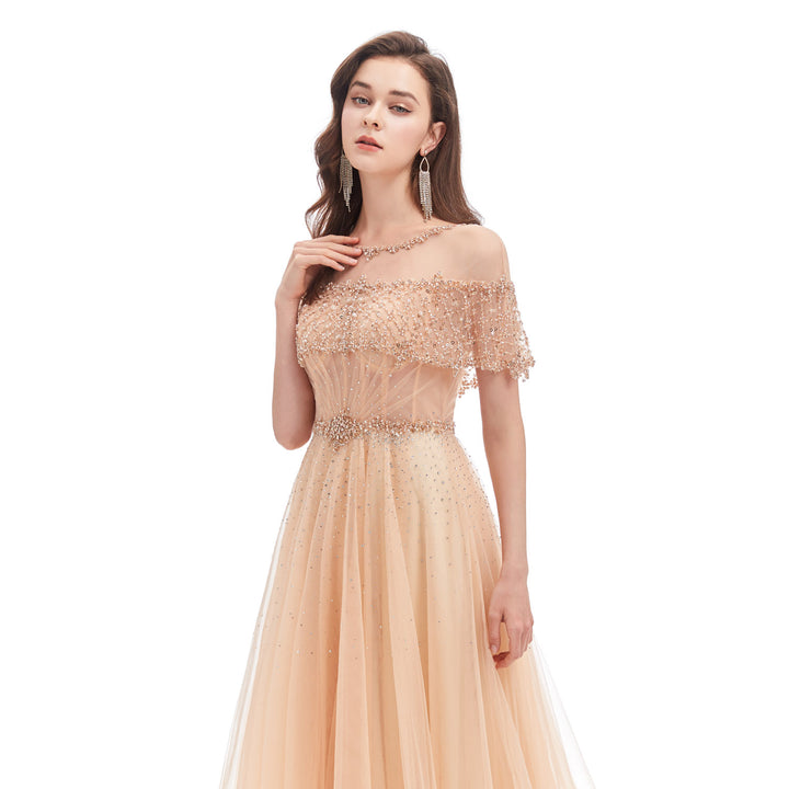 Champagne Maxi Floor Length Formal Prom Dress EN4610