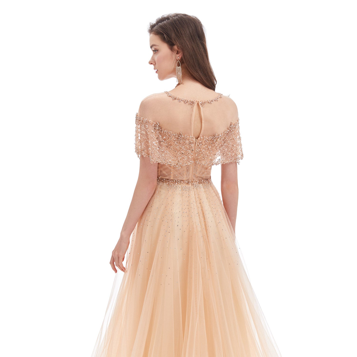 Champagne Maxi Floor Length Formal Prom Dress EN4610