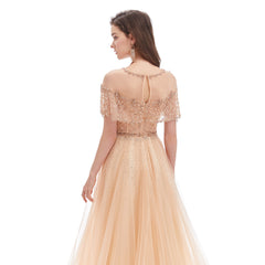 Champagne Maxi Floor Length Formal Prom Dress EN4610