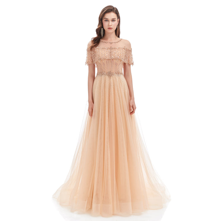 Champagne Maxi Floor Length Formal Prom Dress EN4610