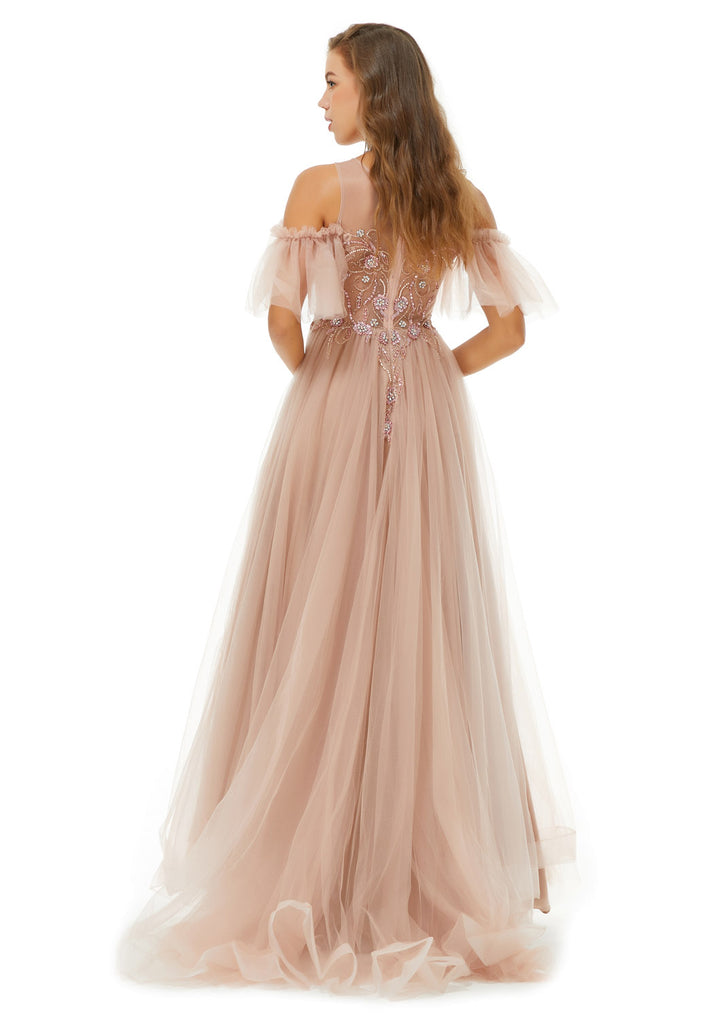 Champagne Off the Shoulder Formal Prom Evening Dress EN4901